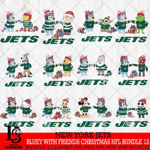 New York Jets  Bluey With friends christmas NFL Bundle Cricut,Bundle NFL SVG DXF EPS PNG FILE, Digital Download,Instant Download, Silhouette
