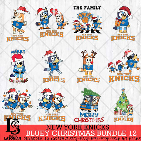 New York Knicks Bluey Happy Christmas Bundle 12 Svg Eps Dxf Png File, Digital Download