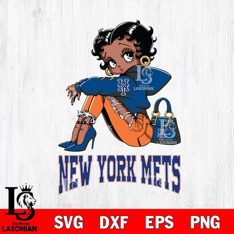 New York Mets Betty Boop Black Fan Girl Svg Eps Dxf Png File, Digital Download, Instant Download