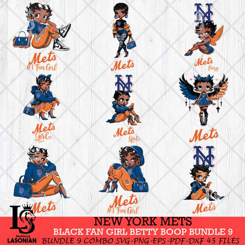 New York Mets Black Fan Girl Betty Boop Bundle 9, Svg Eps Dxf Png File, Digital Download