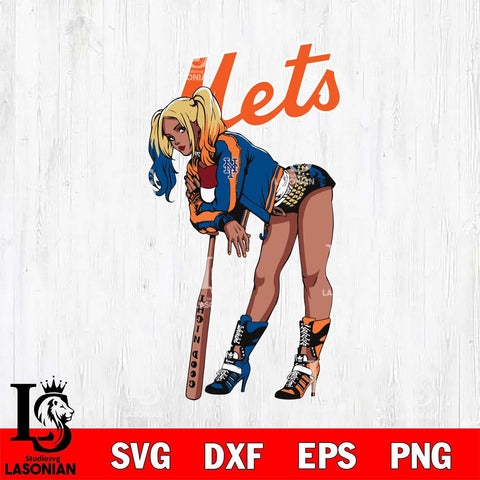 New York Mets Black Fan Girl Harley Quinn MLB Svg Eps Dxf Png File, Digital Download, Instant Download
