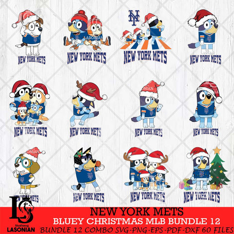 New York Mets Bluey Christmas MLB Bundle 12 file Cricut , Bluey Cricut , Christmas Svg , Bluey svg , Digital Download, dxf eps png pdf file