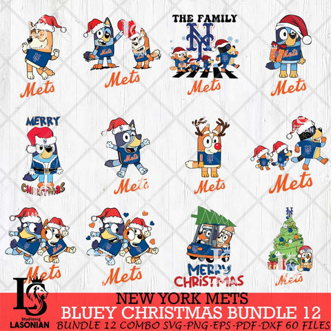 New York Mets Bluey Happy Christmas Bundle 12 Svg Eps Dxf Png File, Digital Download