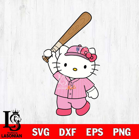 New York Mets Hello Kitty Pink Baseball Player SVG DXF EPS PNG FILE, MLB File Cut,Hello Kitty Digital Download,Instant Download, Silhouette