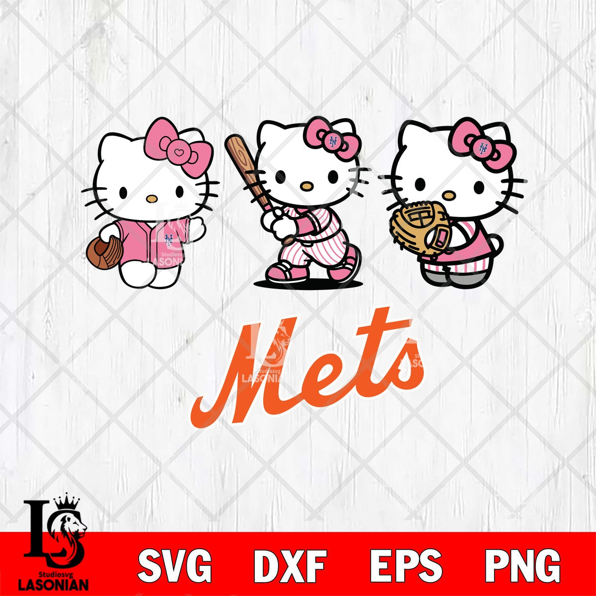 New York Mets Hello Kitty Pink Baseball Squad SVG file,Hello Kitty MLB ...
