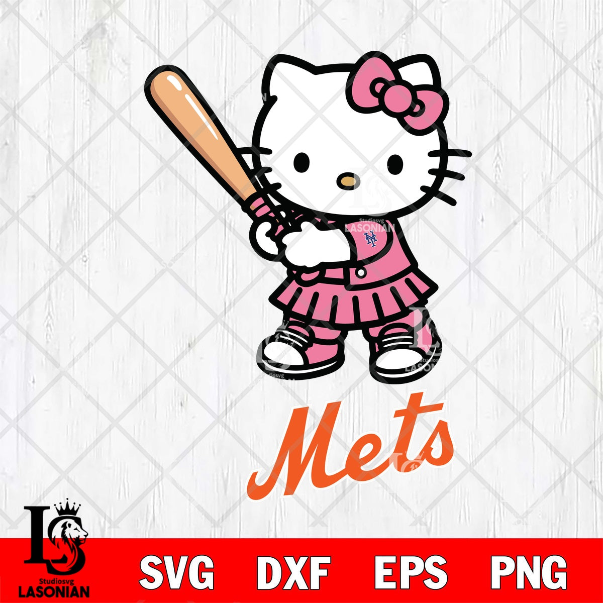 New York Mets Hello Kitty Pink Baseball Swing SVG file,Hello Kitty MLB ...