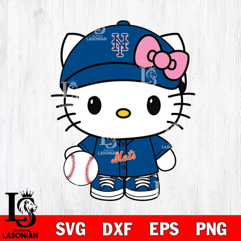 New York Mets Hello Kitty hold the baseball Svg Eps Dxf Png File,MLB File Cut,Digital Download,Instant Download,Svg Files