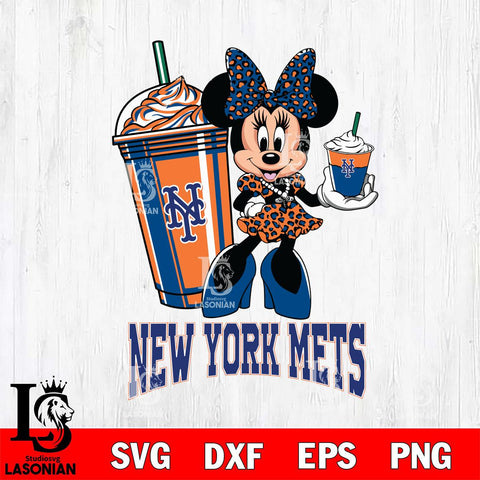 New York Mets Minnie Mouse Fan And Coffee Svg Eps Dxf Png File, Digital Download, Instant Download