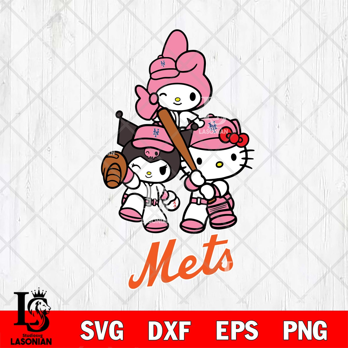 New York Mets Sanrio Pink Baseball Team Star SVG file,Hello Kitty MLB ...