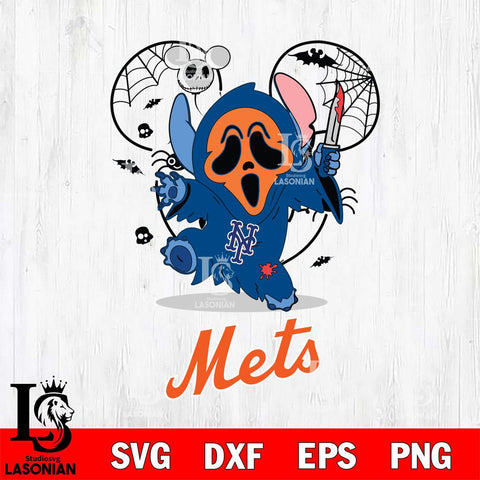 New York Mets Stitch Ghost Face Halloween 2 Svg Eps Dxf Png File, Digital Download, Instant Download