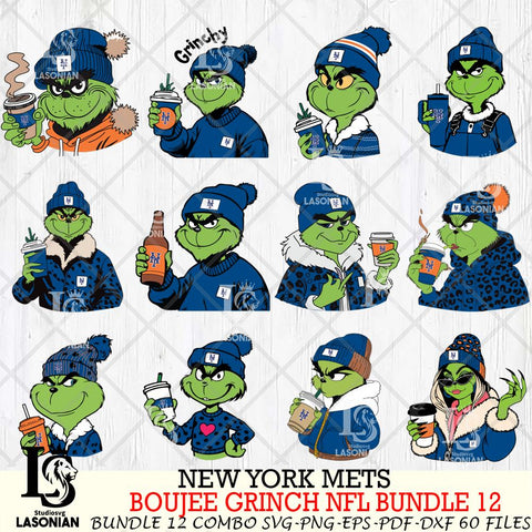 New York Mets  Boujee Grinch MLB Bundle 12 SVG Eps Dxf Png File, Digital Download, Instant Download