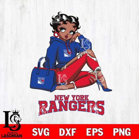 New York Rangers Awesome Black Fan Girl Betty Boop, Svg Eps Dxf Png File, Digital Download