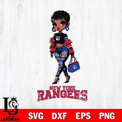 New York Rangers Beautiful Black Fan Girl, Svg Eps Dxf Png File, Digital Download