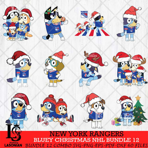 New York Rangers Bluey Christmas NHL Bundle 12 Svg Eps Dxf Png File, Digital Download, Instant Download