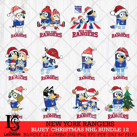 New York Rangers Bluey Christmas NHL Bundle 12 Cricut , Christmas Svg , Bluey svg , Digital Download, dxf eps png pdf file
