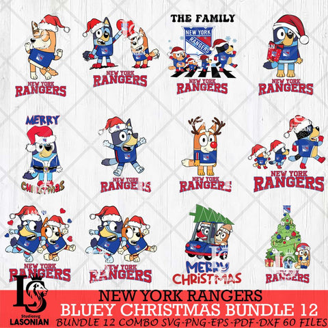 New York Rangers Bluey Happy Christmas Bundle 12 Svg Eps Dxf Png File, Digital Download