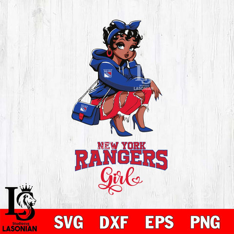 New York Rangers Fashion Black Fan Girl Betty Boop, Svg Eps Dxf Png File, Digital Download