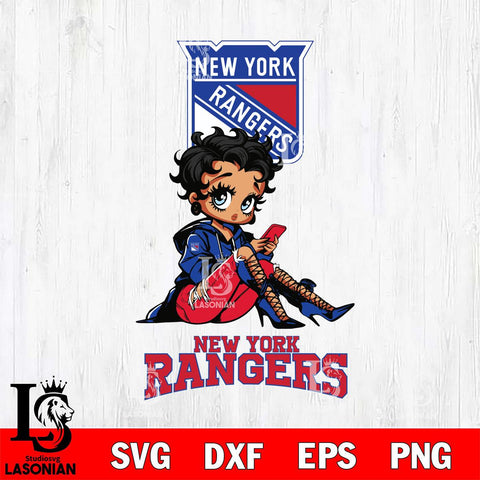 New York Rangers Style Black Fan Girl Betty Boop, Svg Eps Dxf Png File, Digital Download