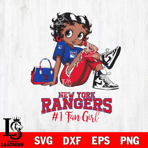 New York Rangers #1 Black Fan Girl Betty Boop, Svg Eps Dxf Png File, Digital Download