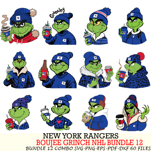 New York Rangers  Boujee Grinch NHL Bundle 12 SVG Eps Dxf Png File, Digital Download, Instant Download