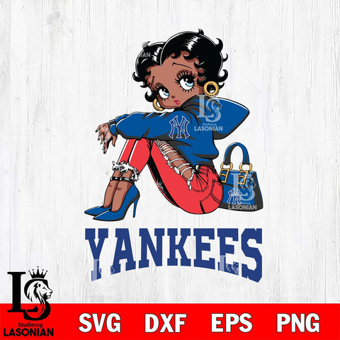 New York Yankees Betty Boop Black Fan Girl Svg Eps Dxf Png File, Digital Download, Instant Download