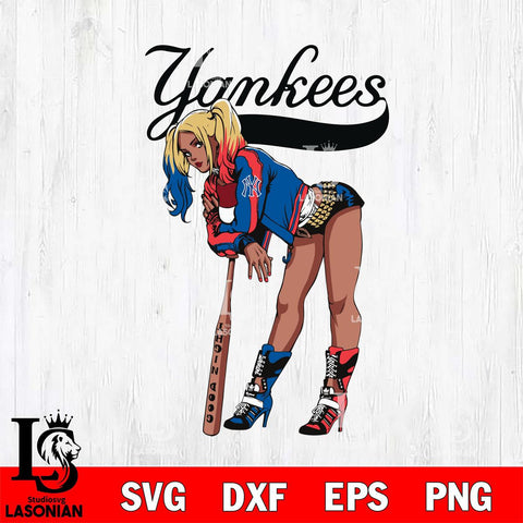 New York Yankees Black Fan Girl Harley Quinn MLB Svg Eps Dxf Png File, Digital Download, Instant Download