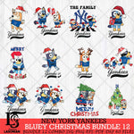 New York Yankees Bluey Happy Christmas Bundle 12 Svg Eps Dxf Png File, Digital Download