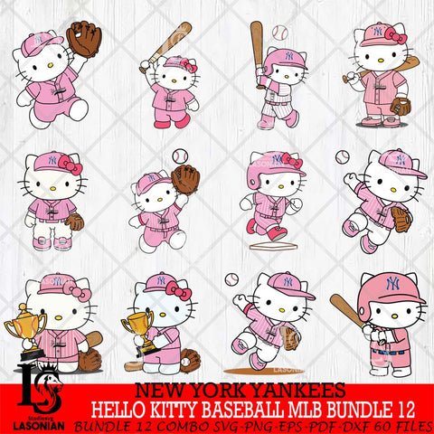 New York Yankees Hello Kitty Player Baseball MLB Bundle 12 SVG DXF EPS PNG FILE, MLB Bundle File Cut,Hello Kitty Digital Download,Instant Download, Silhouette