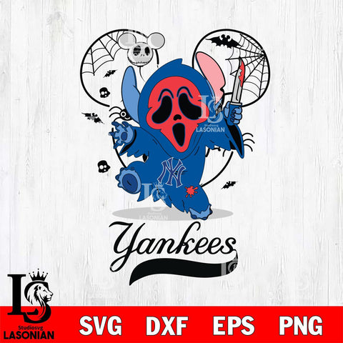 New York Yankees Stitch Ghost Face Halloween 2 Svg Eps Dxf Png File, Digital Download, Instant Download
