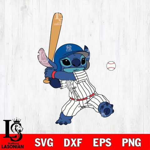 New York Yankees Stitch hits ball SVG DXF EPS PNG FILE, MLB File Cut, Digital Download,Instant Download, Silhouette, Stitch Cricut