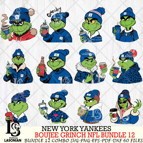 New York Yankees  Boujee Grinch MLB Bundle 12 SVG Eps Dxf Png File, Digital Download, Instant Download