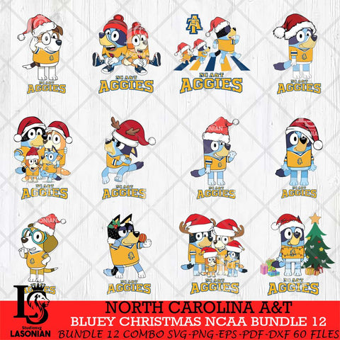 North Carolina A&T Bluey Christmas NCAA Bundle 12 Cricut File Cut Files , Bluey Cricut , Christmas Svg , Bluey svg , Digital Download, dxf eps png pdf file