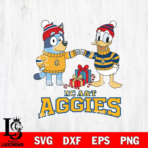 North Carolina A&T Bluey With Donald Duck Christmas File Cut, NCAA SVG DXF EPS PNG FILE, Digital Download,Instant Download, Silhouette