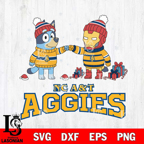 North Carolina A&T Bluey With Iron man Christmas File Cut, NCAA SVG DXF EPS PNG FILE, Digital Download,Instant Download, Silhouette