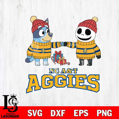 North Carolina A&T Bluey With Jack Skellington Christmas File Cut, NCAA SVG DXF EPS PNG FILE, Digital Download,Instant Download, Silhouette