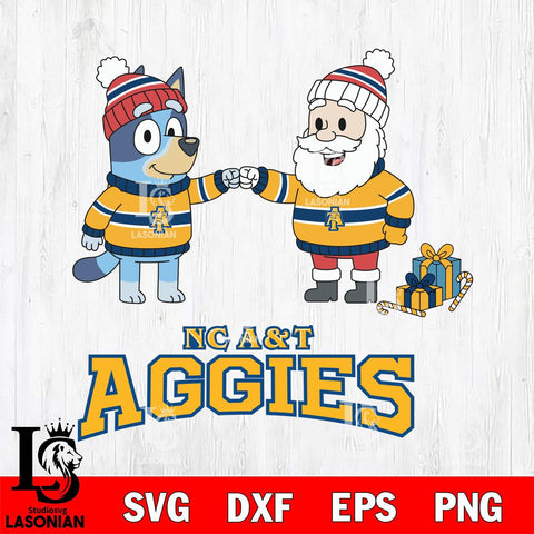 North Carolina A&T Bluey With Satan Christmas File Cut, NCAA SVG DXF EPS PNG FILE, Digital Download,Instant Download, Silhouette