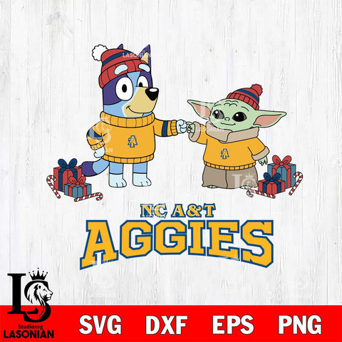 North Carolina A&T Bluey With Yoda Christmas File Cut, NCAA SVG DXF EPS PNG FILE, Digital Download,Instant Download, Silhouette