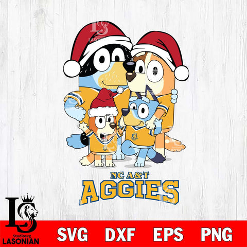 North Carolina A&T Christmas Bluey Family Sport Cut Files,Bluey Cricut,Christmas Svg , Bluey svg , Digital Download, dxf eps png pdf file