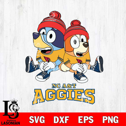 North Carolina A&T Christmas Bluey & Bingo Sit Cut Files,Bluey Cricut,Christmas Svg , Bluey svg , Digital Download, dxf eps png pdf file