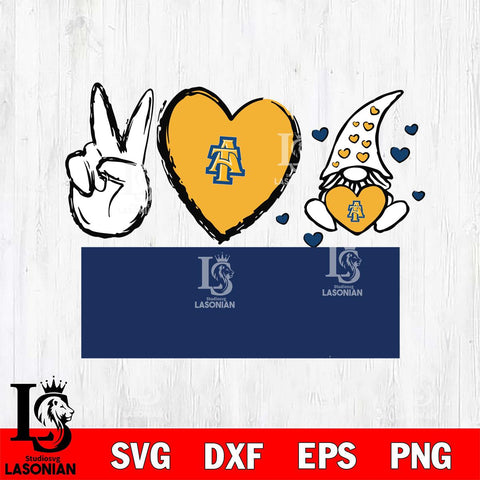 North Carolina A&T Gnomes Peace & Love Svg Eps Dxf Png File, Digital Download, Instant Download