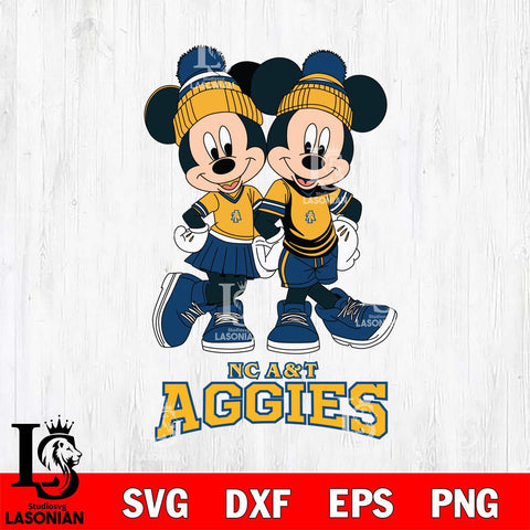 North Carolina A&T Mickey And Minnie Mouse Football Svg Eps Dxf Png File, NCAA svg , File Cut , Digital Download , Instant Download, Cut Svg Files