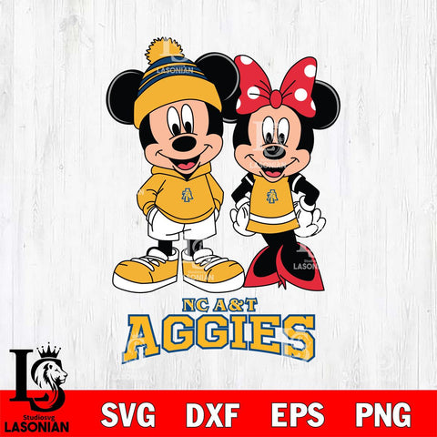 North Carolina A&T Mickey Minnie Mouse Cute Football Svg Eps Dxf Png File, NCAA svg , File Cut , Digital Download , Instant Download, Cut Svg Files
