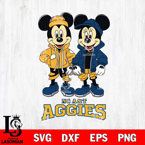 North Carolina A&T Mickey Minnie Mouse Football Svg Eps Dxf Png File, NCAA svg , File Cut , Digital Download , Instant Download, Cut Svg Files