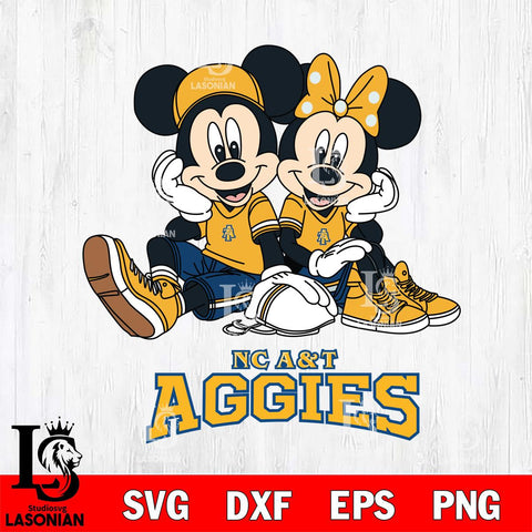 North Carolina A&T Mickey Minnie Mouse Football Sit Svg Eps Dxf Png File, NCAA svg , File Cut , Digital Download , Instant Download, Cut Svg Files