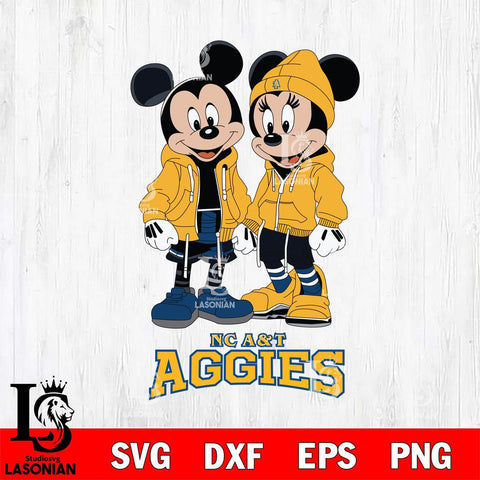 North Carolina A&T Mickey Minnie Mouse Rugby Svg Eps Dxf Png File, NCAA svg , File Cut , Digital Download , Instant Download, Cut Svg Files