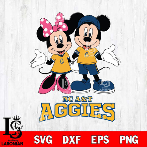 North Carolina A&T Mickey Minnie Mouse Sport Svg Eps Dxf Png File, NCAA svg , File Cut , Digital Download , Instant Download, Cut Svg Files