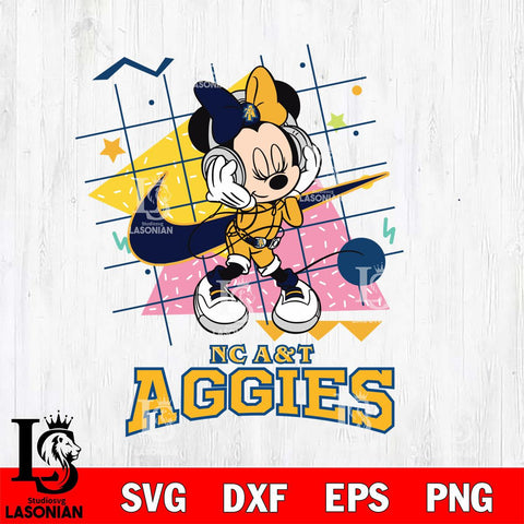 North Carolina A&T Minnie Mouse Dancing SVG DXF EPS PNG FILE, NCAA File Cut,Digital Download,Instant Download