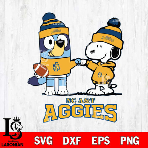 North Carolina A&T Snoopy & Bluey Football Svg Eps Dxf Png File,NCAA Svg Files,Chill Guy svg ,Digital Download ,Instant Download, Cricut File