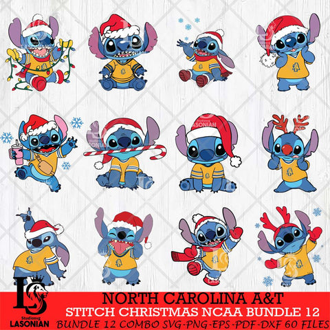 North Carolina A&T Stitch Christmas NCAA Bundle 12 Svg Eps Dxf Png File, Digital Download, Instant Download