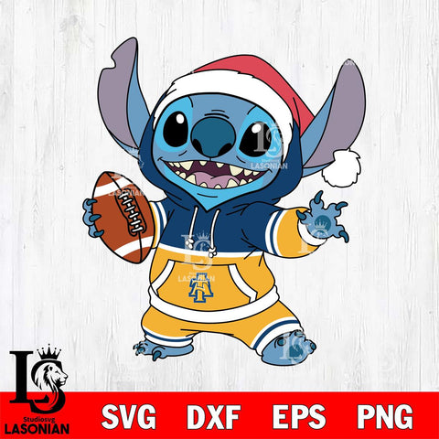 North Carolina A&T Stitch Football Christmas File Cut, NCAA SVG DXF EPS PNG FILE, Digital Download , Criucut , Silhouette